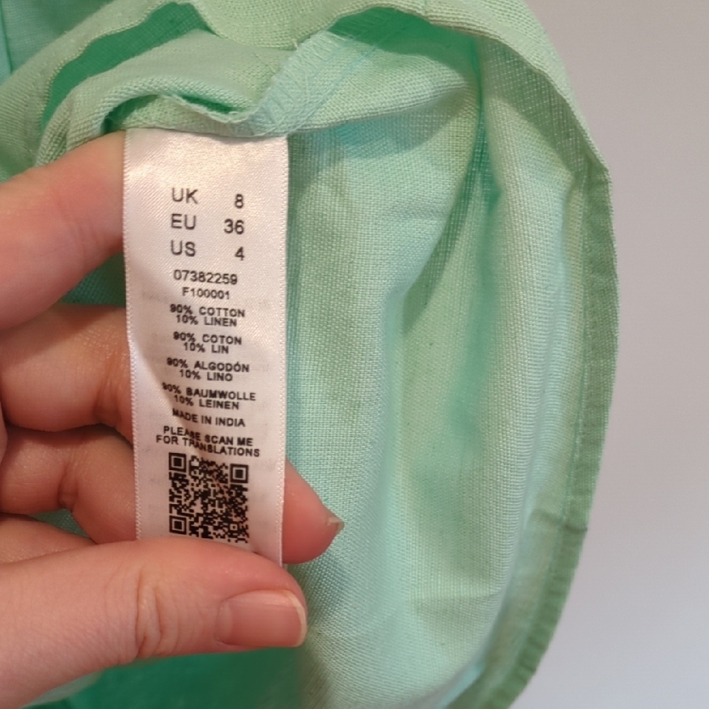 Beach Boho Coastal Cowgirl NWT ASOS Mint Green Wrap Mini Dress Cotton Linen US 4 - Picture 5 of 9
